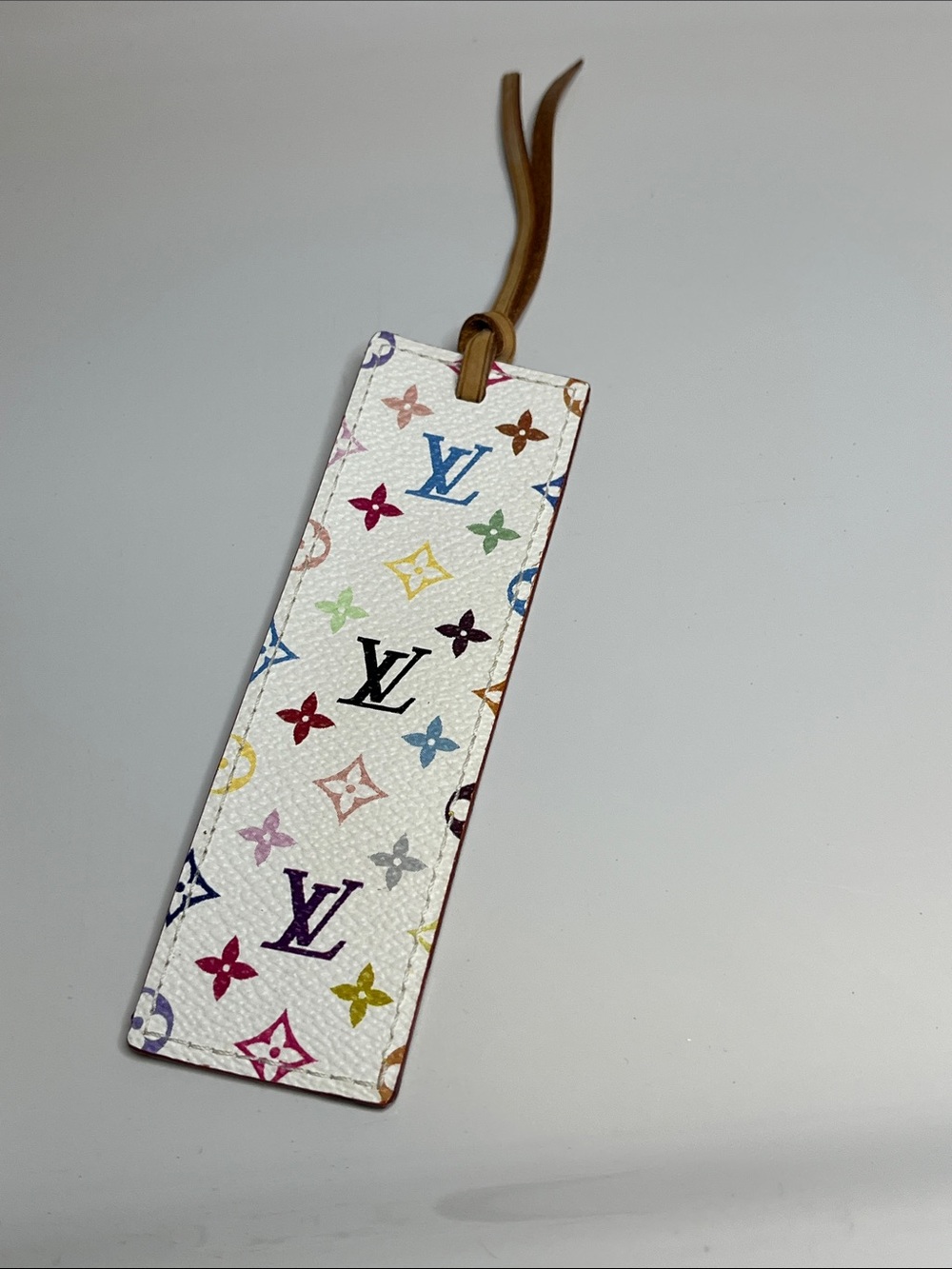 Louis Vuitton 2003  Takashi Murikami Multicolor Monogram Bookmark with Tan Strap